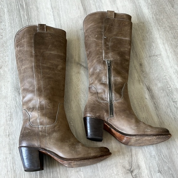 Fyre Tall Leather Jackie Riding Boots Zipper Tan Beige Womens 7.5 Fall Autumn - Picture 3 of 10